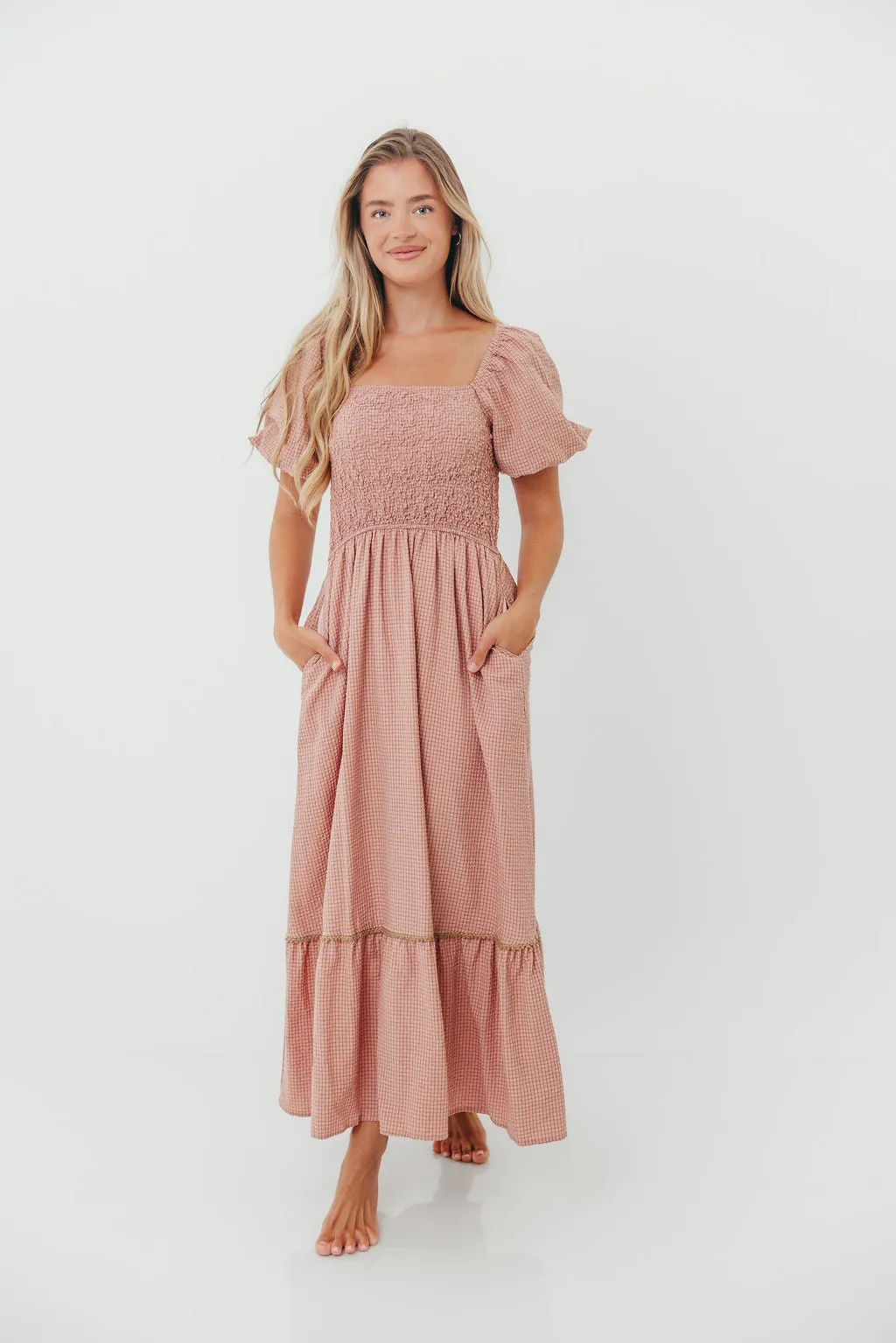 Laverne Special Smocking Maxi Dress in Dusty Rose sold by Worth Collective
