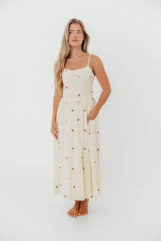 Autumn 100% Cotton Embroidered Cotton Maxi Dress in Beige Multi sold by Worth Collective