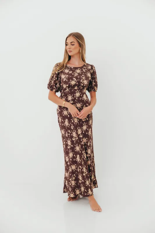 Annie Maxi Dress in Mocha Floral sold by Worth Collective