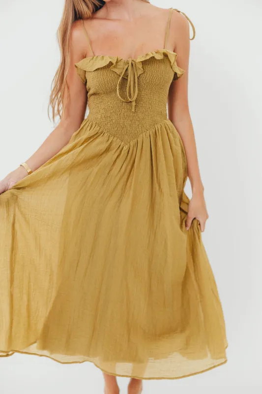 Carine Midi Dress in Avocado sold by Worth Collective
