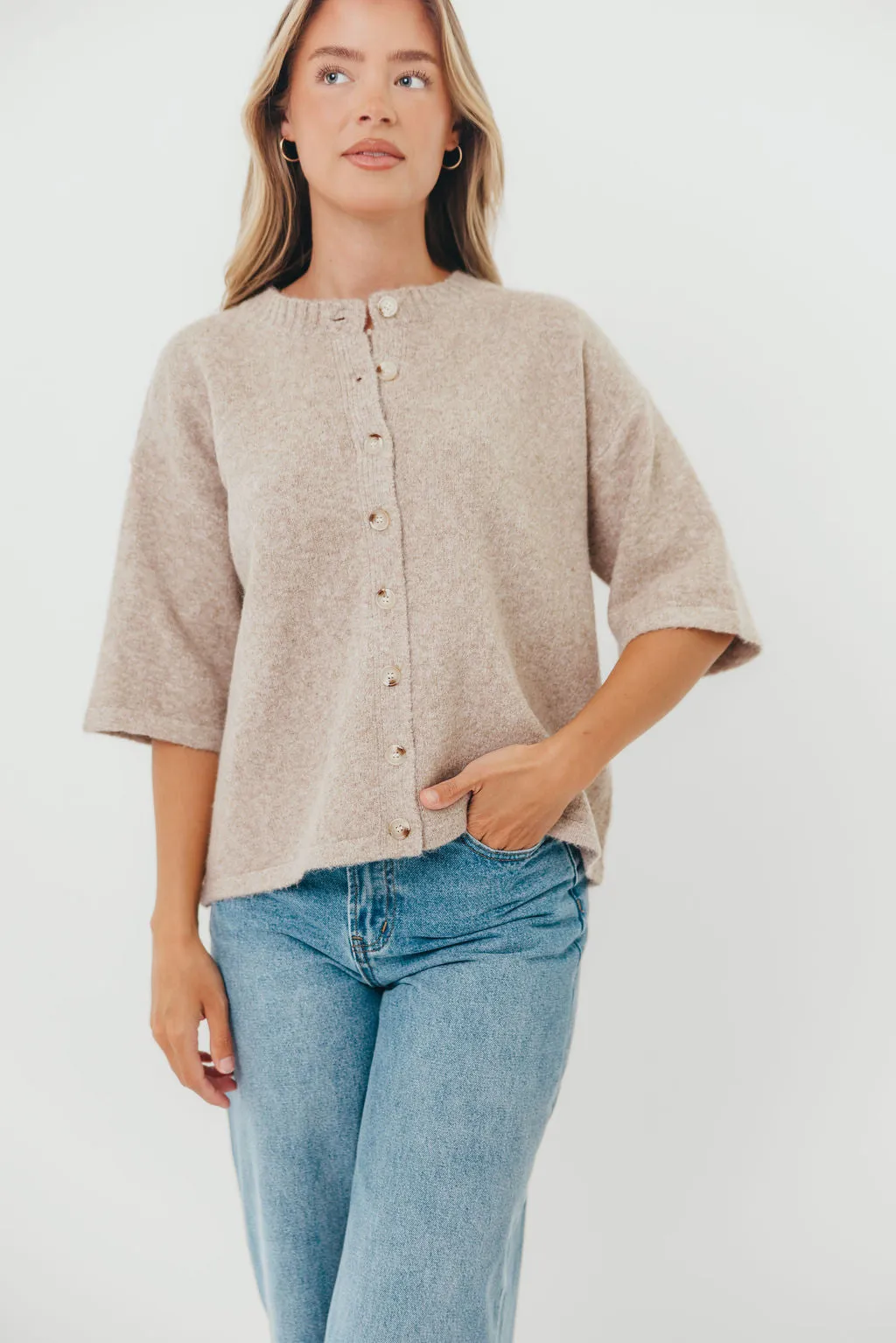 Davina Cardigan Sweater in Mocha sold by Worth Collective