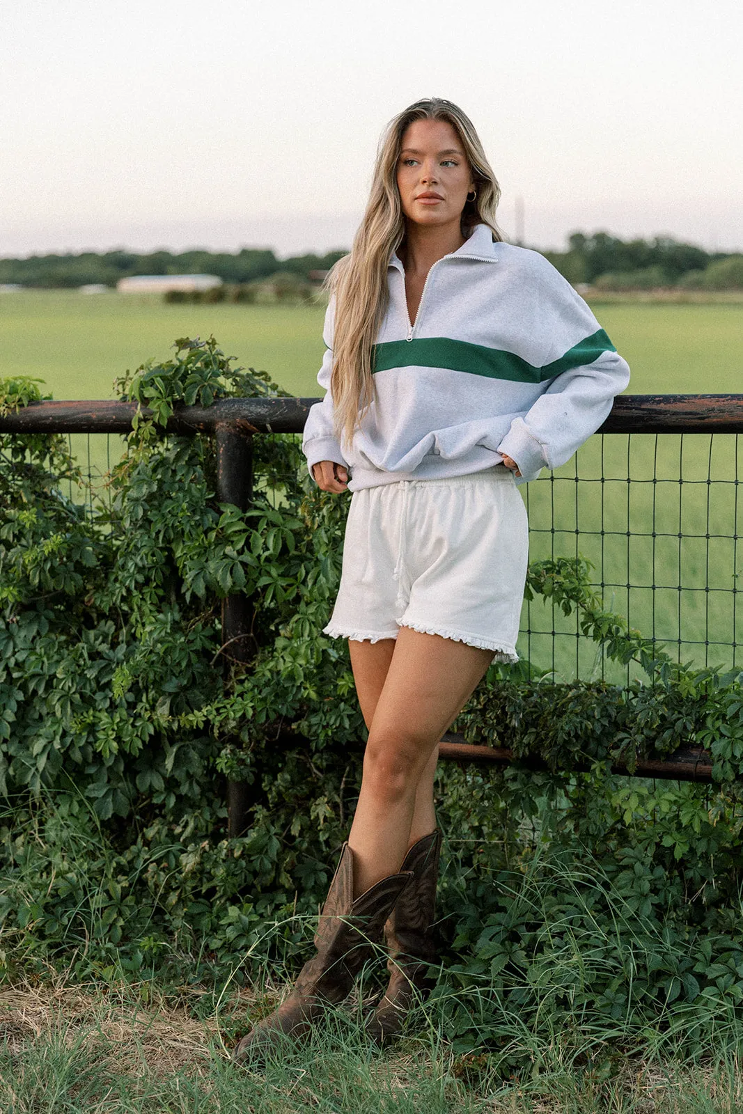 Tai Quarter Zip Two-Tone Sweatshirt in Grey/Green sold by Worth Collective product image thumbnail 5