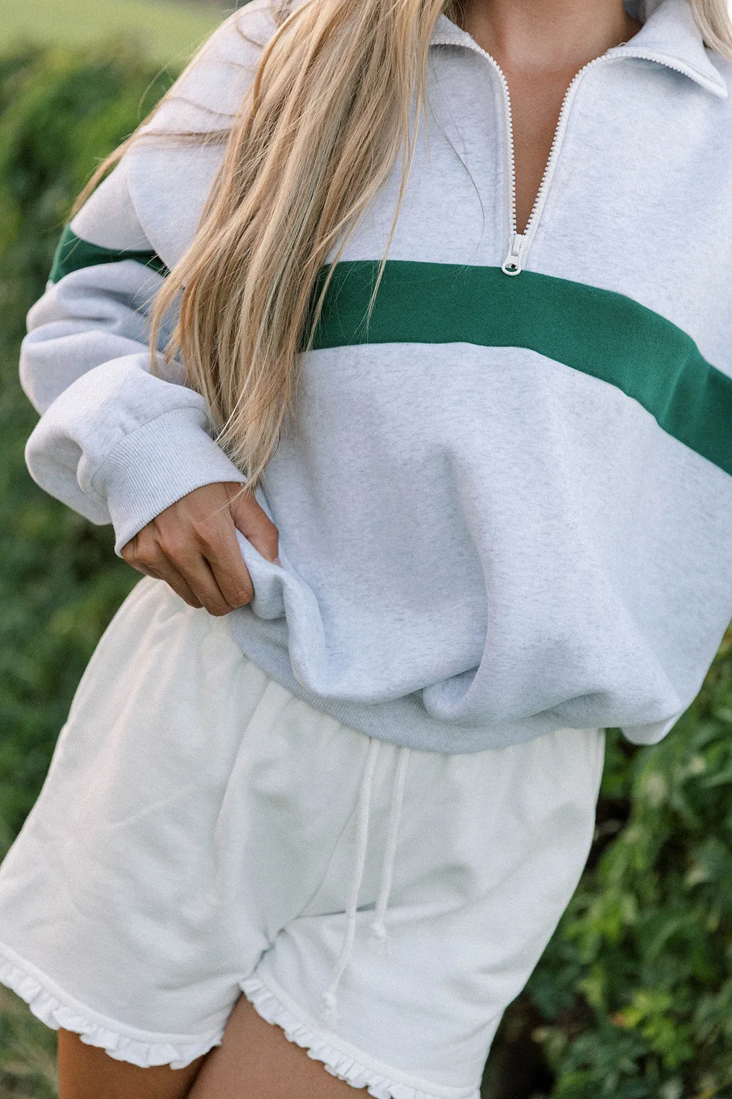 Tai Quarter Zip Two-Tone Sweatshirt in Grey/Green sold by Worth Collective product image thumbnail 3