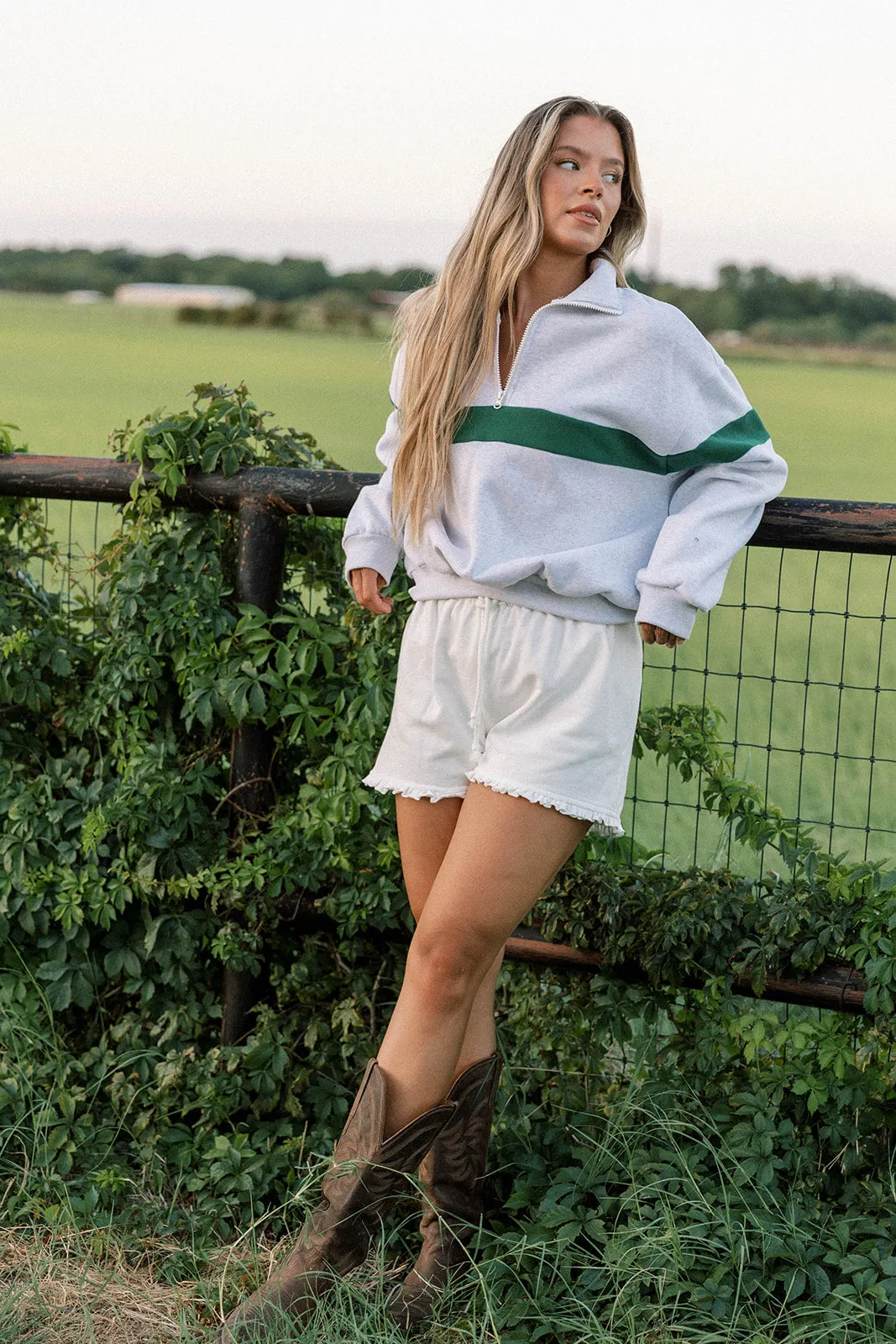 Tai Quarter Zip Two-Tone Sweatshirt in Grey/Green sold by Worth Collective product image thumbnail 2