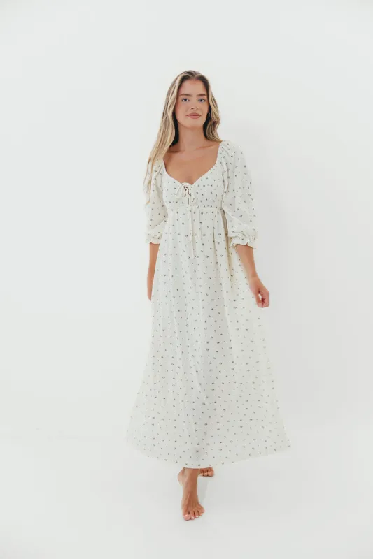Cecilia 100% Cotton Smocked Maxi Dress in Ivory - Bump Friendly sold by Worth Collective