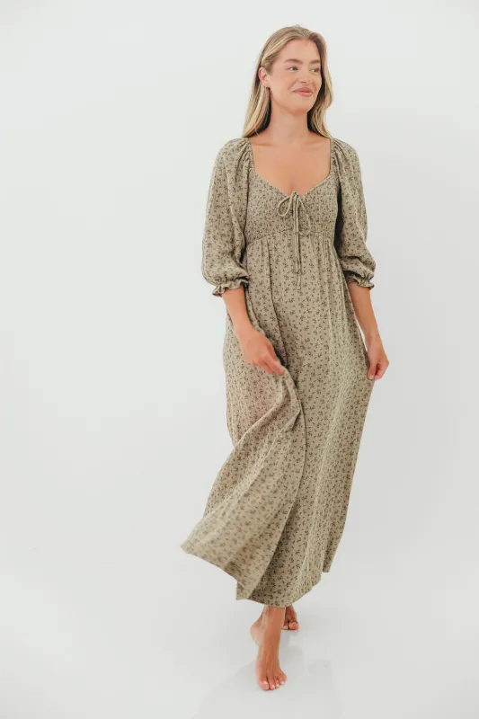 Cecilia 100% Cotton Smocked Maxi Dress in Olive Foliage - Bump Friendly *12/8 PRE-ORDER* (Last Restock) sold by Worth Collective