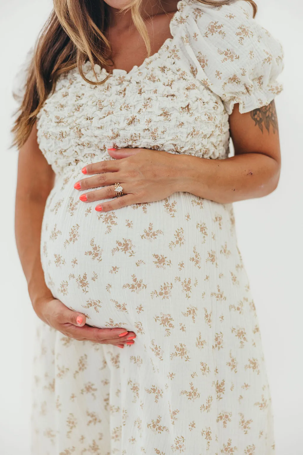 Emilia 100% Cotton Smocked Maxi Dress in Cream (Lined) - Bump Friendly *Final-Sale* sold by Worth Collective product image thumbnail 4