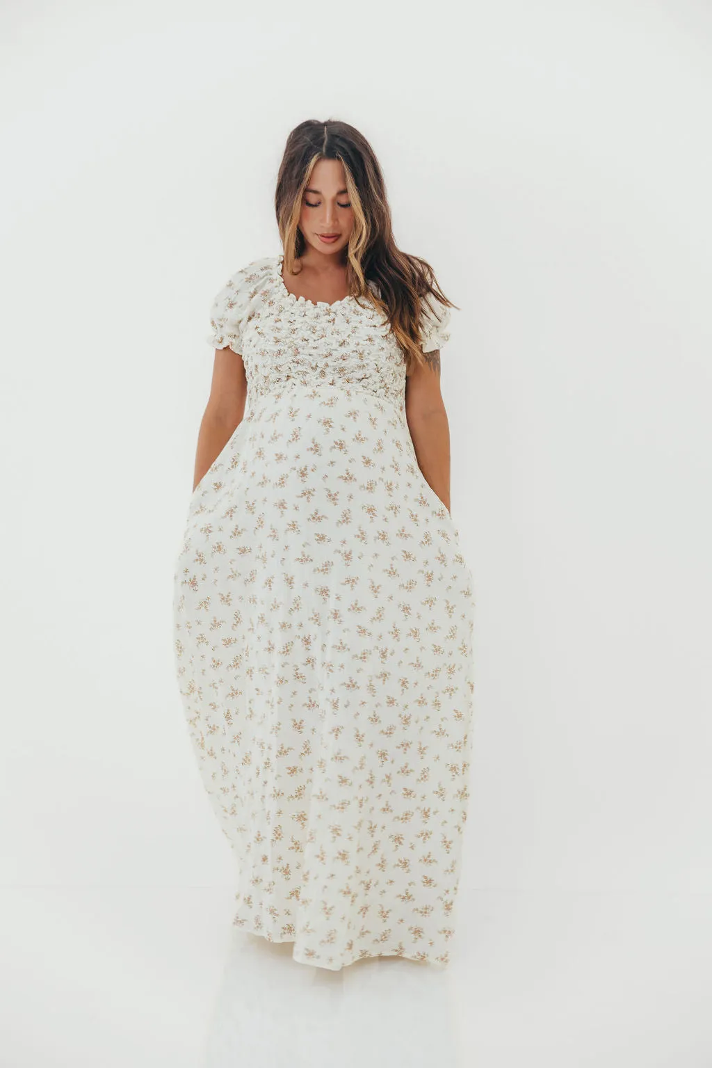 Emilia 100% Cotton Smocked Maxi Dress in Cream (Lined) - Bump Friendly *Final-Sale* sold by Worth Collective product image thumbnail 3
