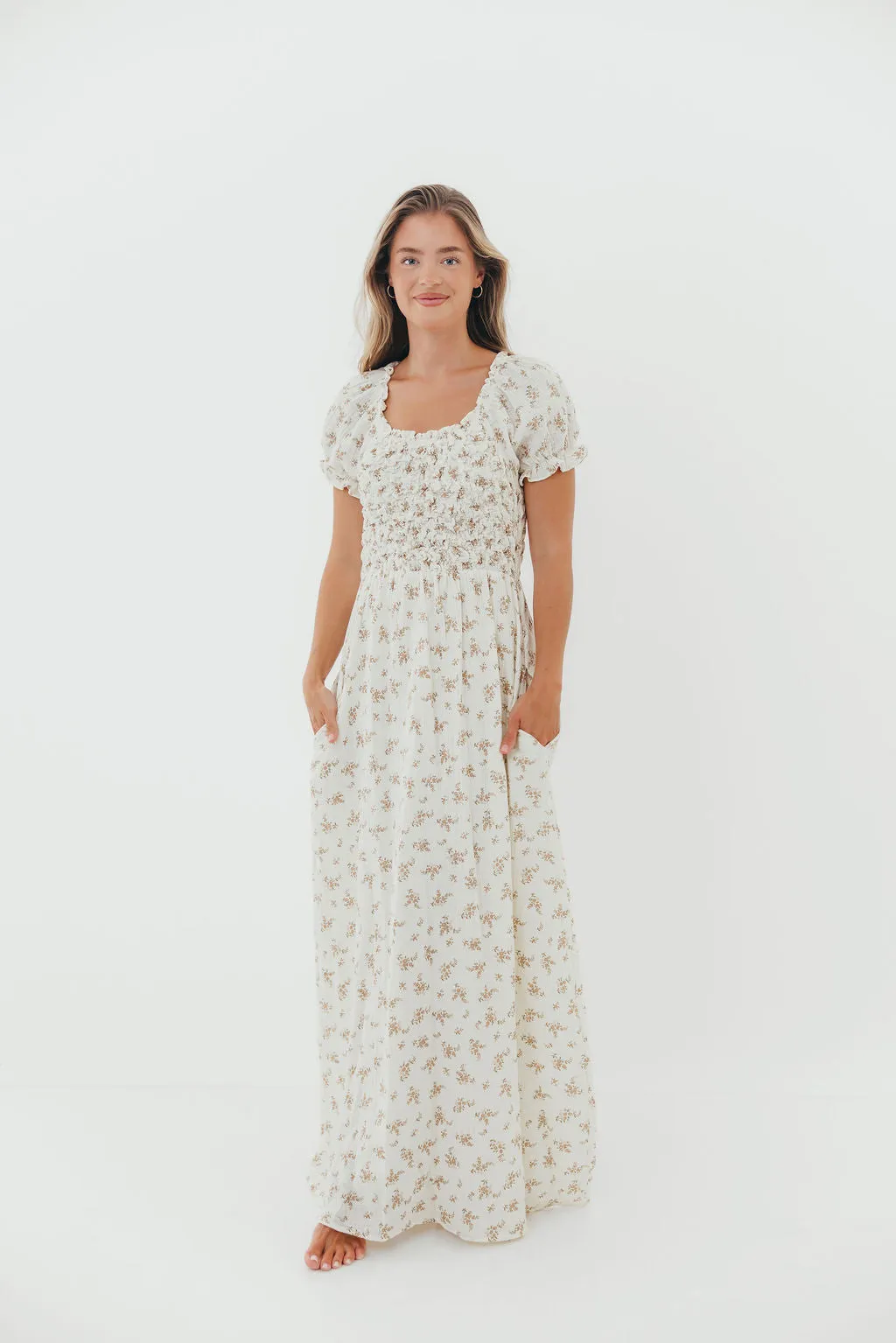 Emilia 100% Cotton Smocked Maxi Dress in Cream (Lined) - Bump Friendly *Final-Sale* sold by Worth Collective product image thumbnail 2