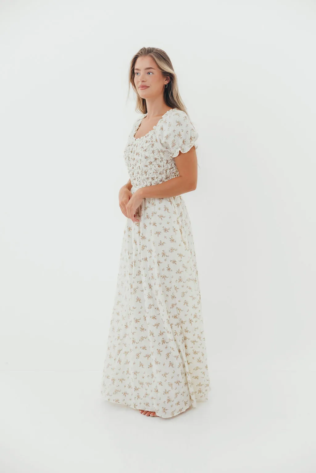 Emilia 100% Cotton Smocked Maxi Dress in Cream (Lined) - Bump Friendly *Final-Sale* sold by Worth Collective product image thumbnail 5