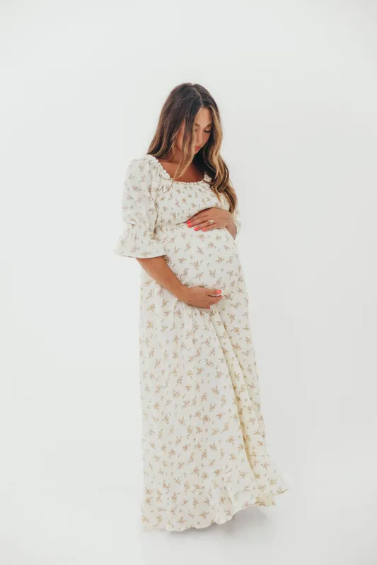 Sienna 100% Cotton Puff Sleeve Maxi Dress in Cream - Bump Friendly sold by Worth Collective