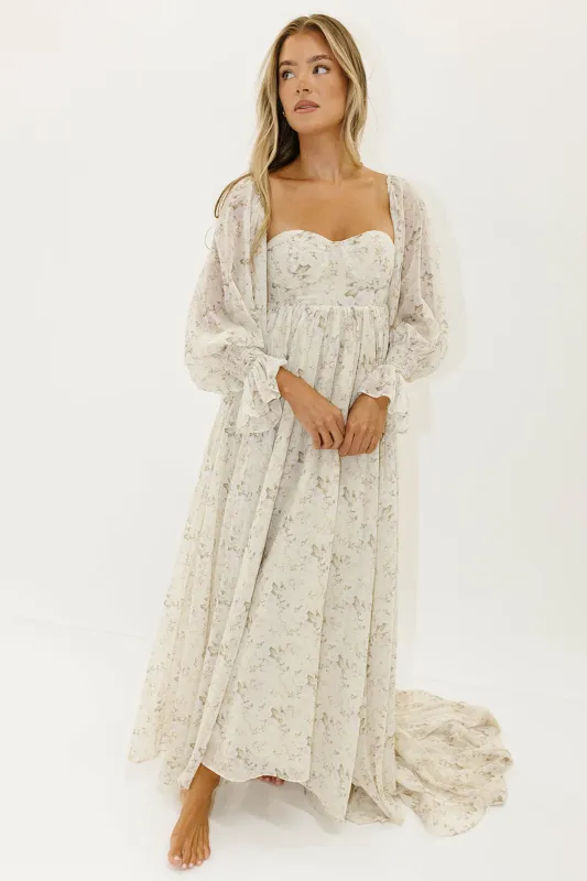 Delilah Maxi Dress with Train in Blush - Bump Friendly sold by Worth Collective