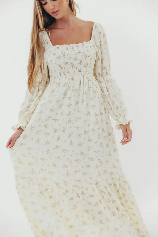 Emerson Smocked Maxi Dress in Blush Floral sold by Worth Collective