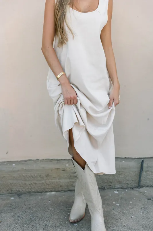 Taryn 100% Cotton Open Back Knit Maxi Dress in Natural sold by Worth Collective