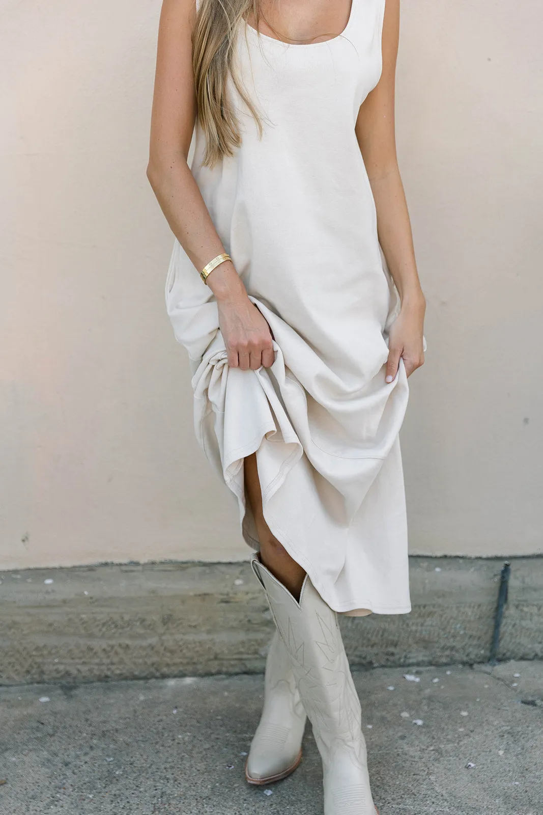 Taryn 100% Cotton Open Back Knit Maxi Dress in Natural sold by Worth Collective