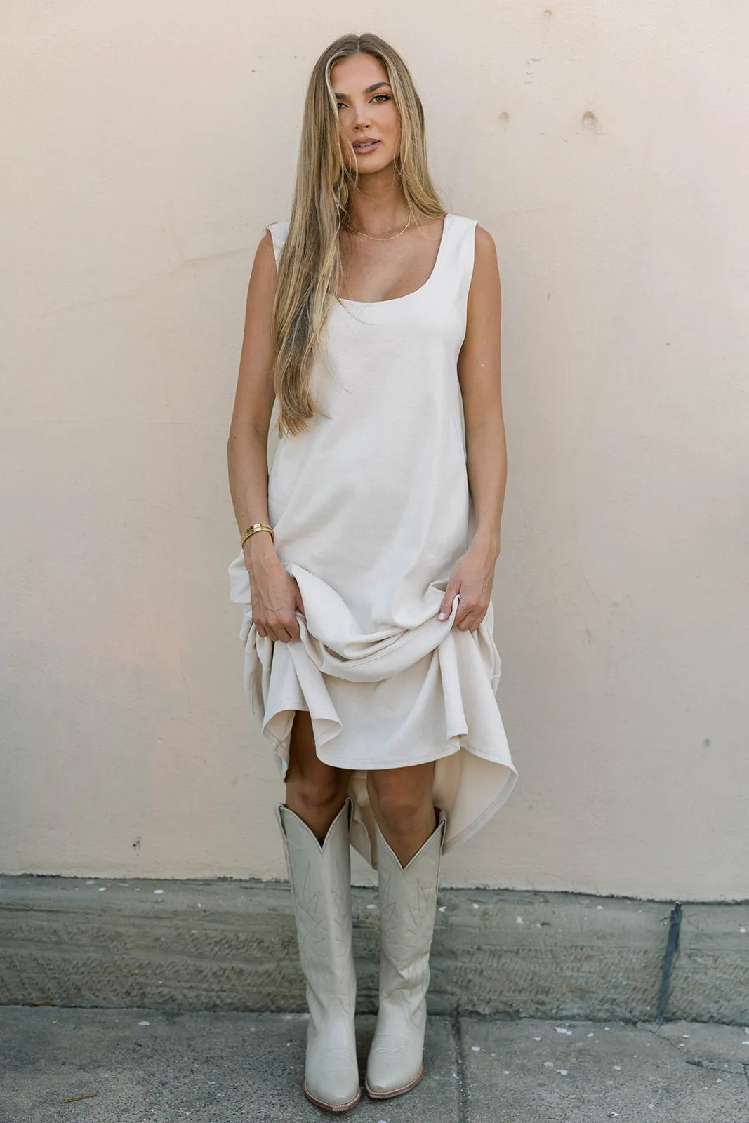 Taryn 100% Cotton Open Back Knit Maxi Dress in Natural sold by Worth Collective product image thumbnail 2