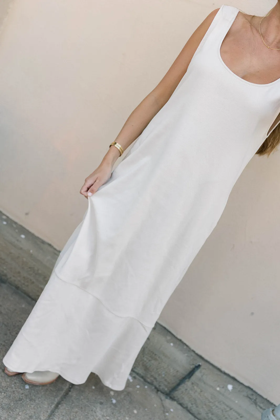 Taryn 100% Cotton Open Back Knit Maxi Dress in Natural sold by Worth Collective product image thumbnail 3