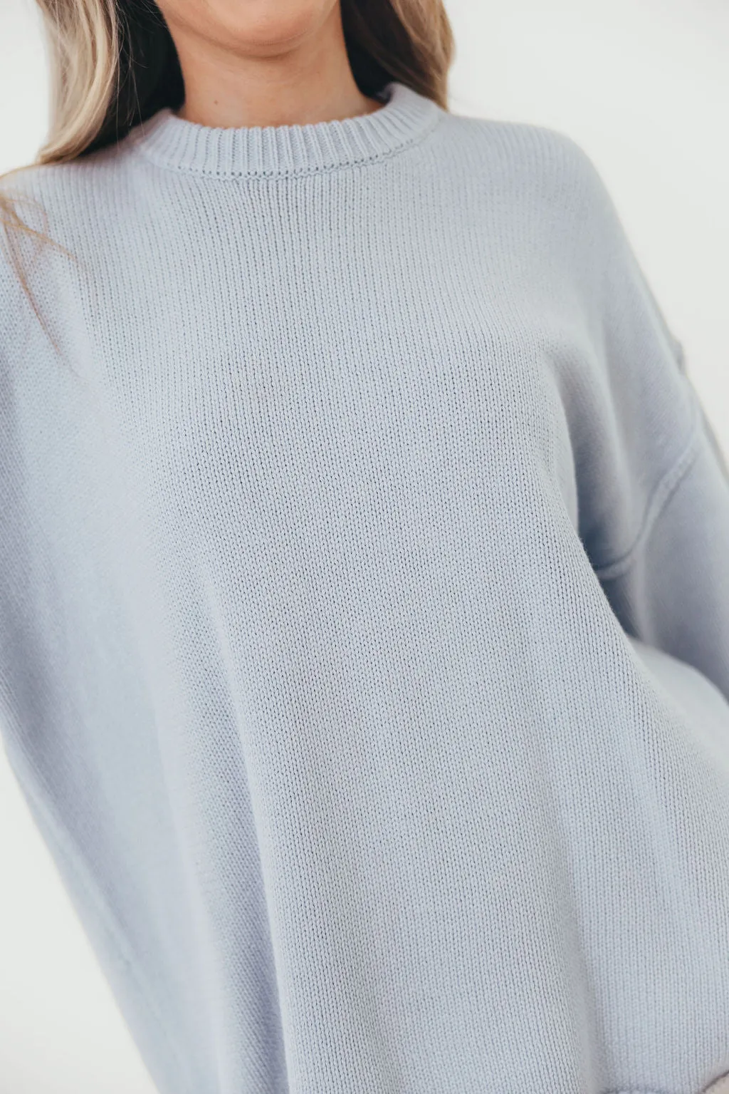 Luna Relaxed Boyfriend Fit Crew Neck Sweater in Misty Blue sold by Worth Collective product image thumbnail 3