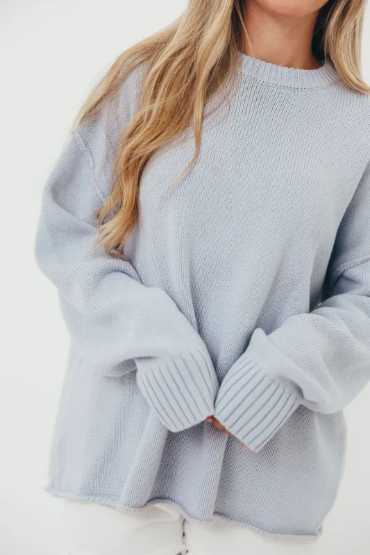 Luna Relaxed Boyfriend Fit Crew Neck Sweater in Misty Blue made by Worth Collective
