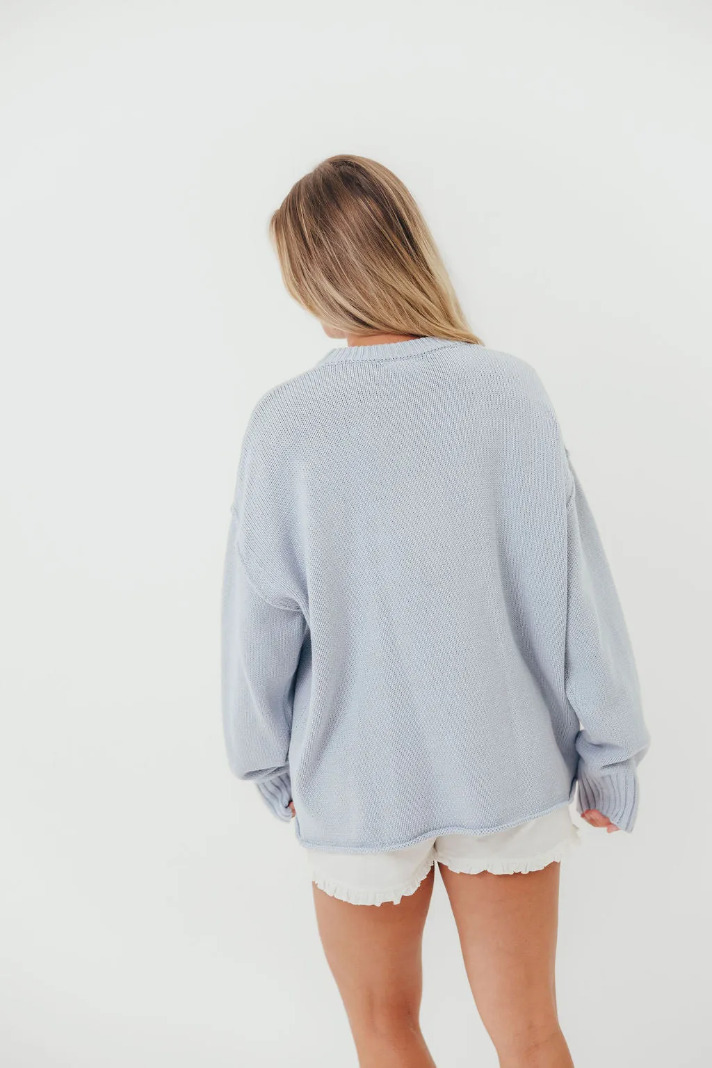 Luna Relaxed Boyfriend Fit Crew Neck Sweater in Misty Blue sold by Worth Collective product image thumbnail 5