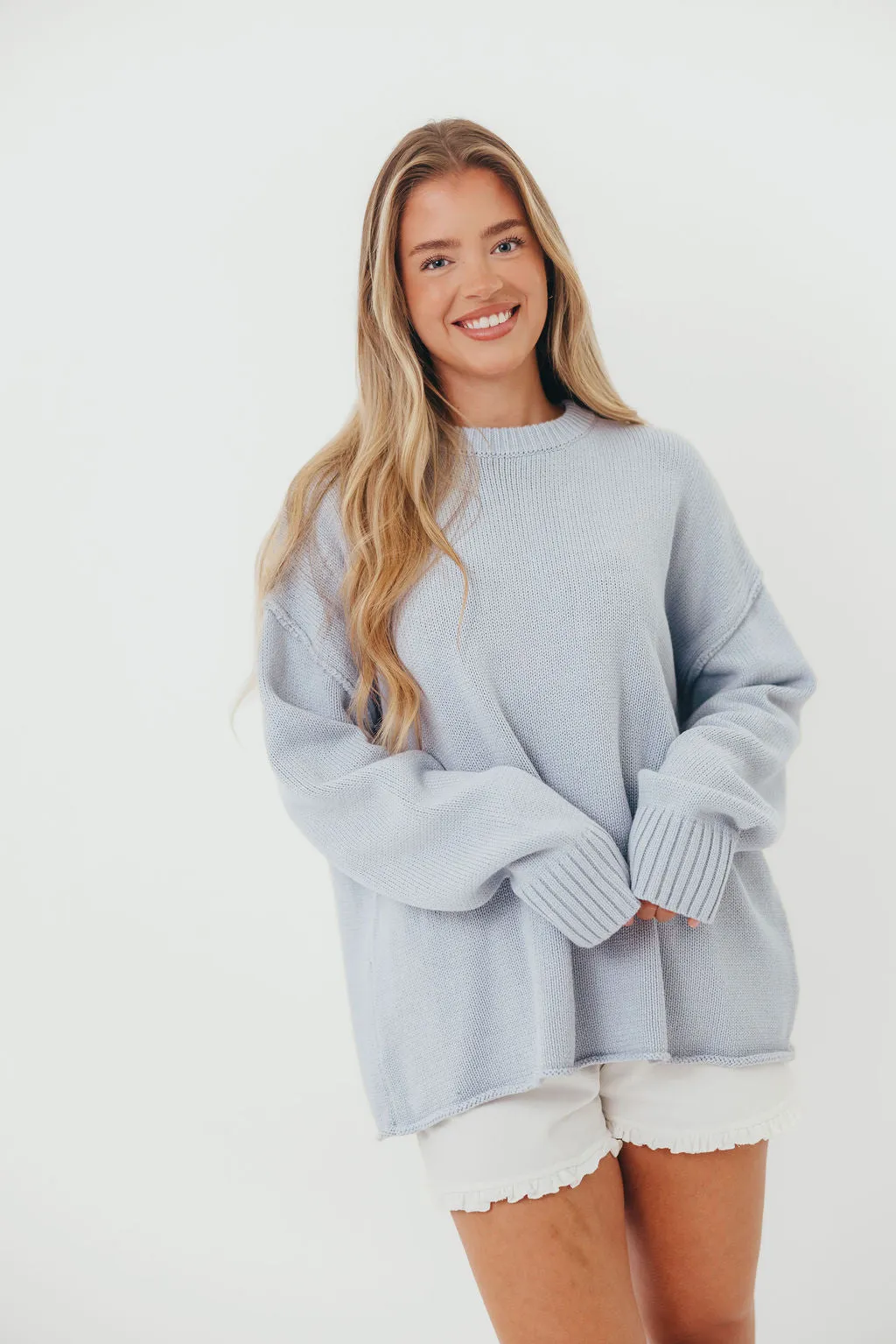 Luna Relaxed Boyfriend Fit Crew Neck Sweater in Misty Blue sold by Worth Collective product image thumbnail 2