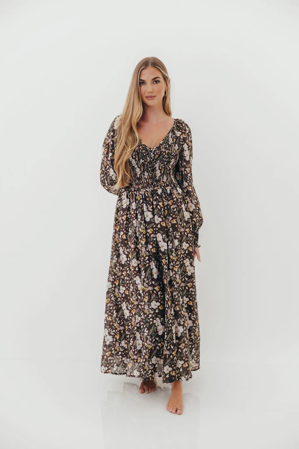 Luann Floral Maxi Dress in Mocha Mousse (No Restock) sold by Worth Collective product image thumbnail 5