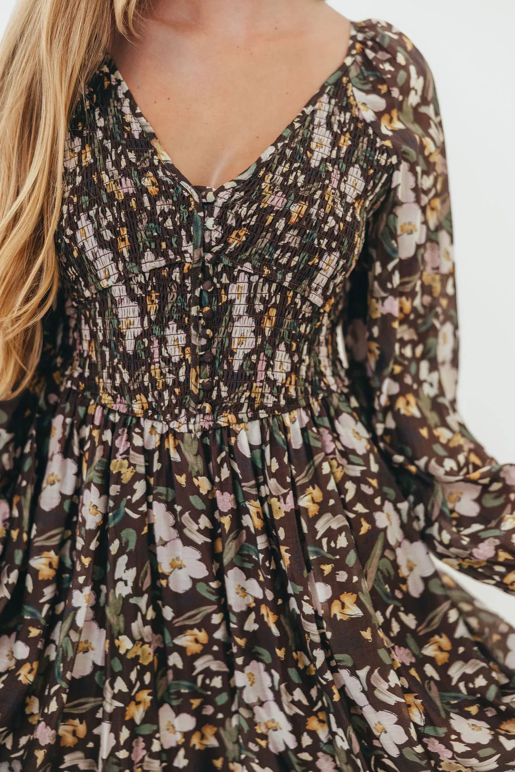 Luann Floral Maxi Dress in Mocha Mousse (No Restock) sold by Worth Collective product image thumbnail 2