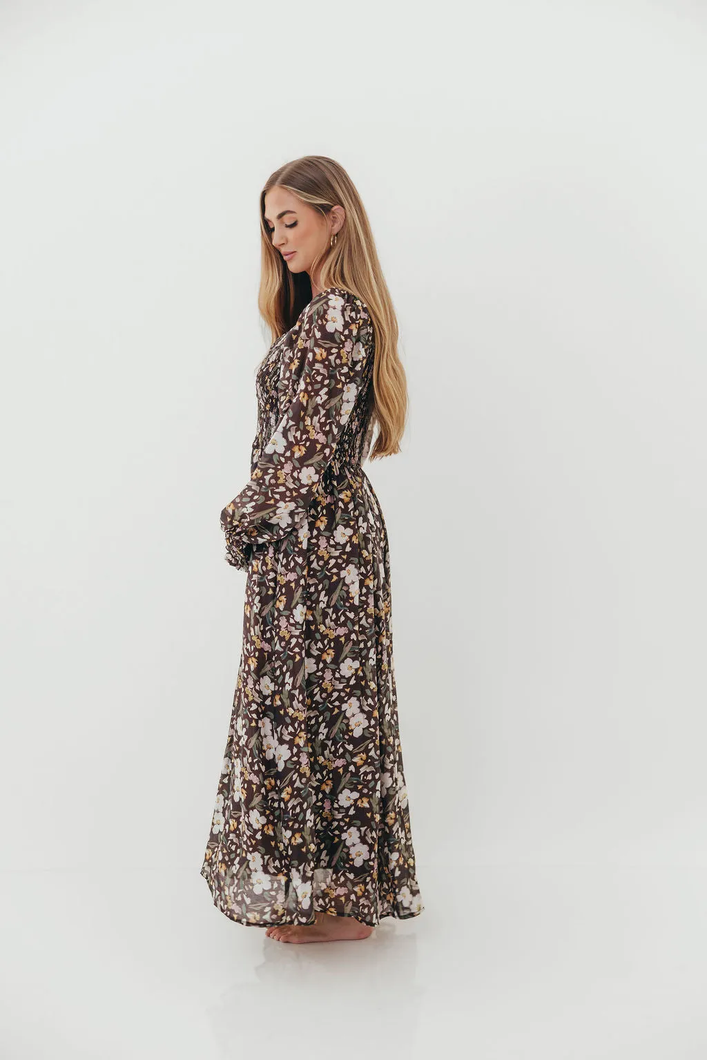 Luann Floral Maxi Dress in Mocha Mousse (No Restock) sold by Worth Collective product image thumbnail 3