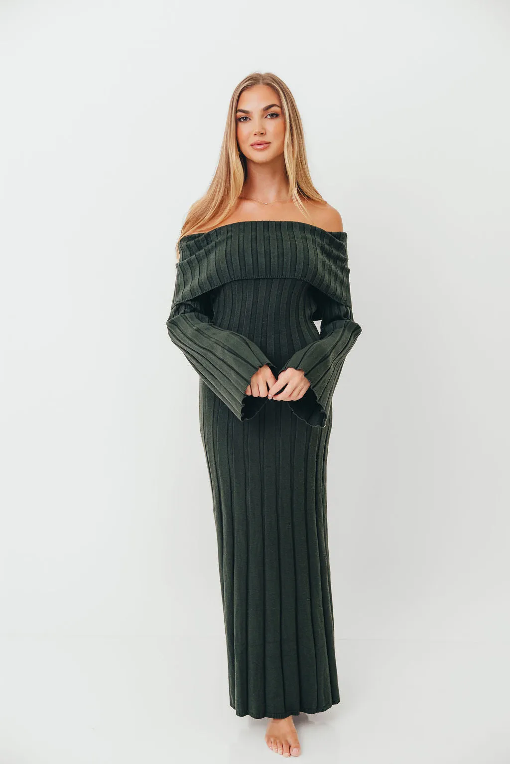 Evella Maxi Dress in Evergreen - Bump Friendly sold by Worth Collective