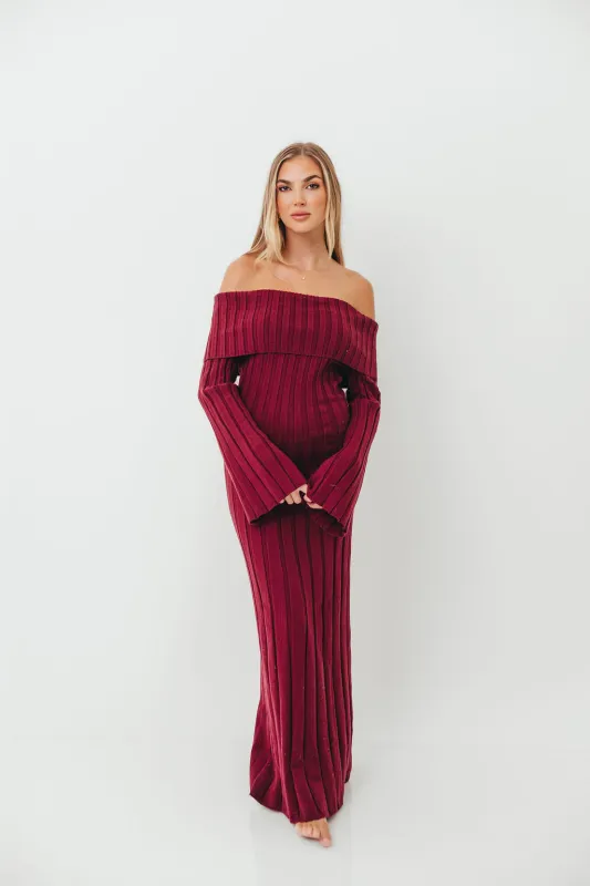 Evella Maxi Dress in Burgundy - Bump Friendly sold by Worth Collective