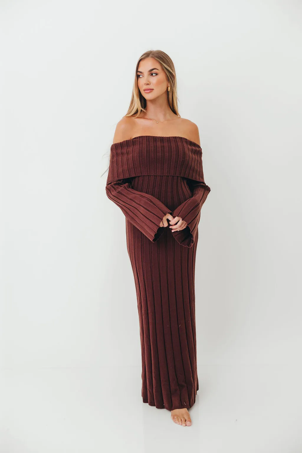 Evella Maxi Dress in Brown - Bump Friendly sold by Worth Collective