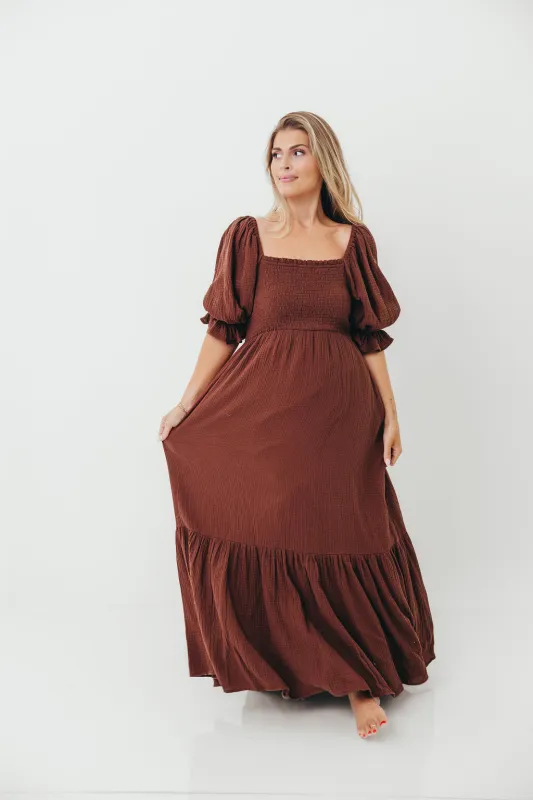 Livvy 100% Cotton Maxi Dress in Rust Brown - Bump Friendly sold by Worth Collective
