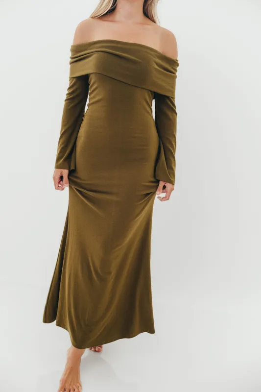 Monroe Maxi Dress with Long Sleeves in Olive Green- Bump Friendly sold by Worth Collective