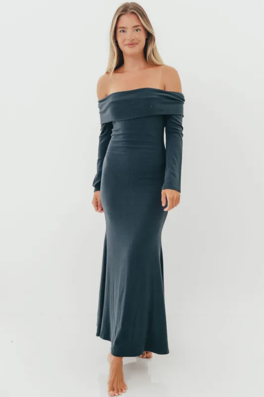 Monroe Maxi Dress with Long Sleeves in Dusty Navy- Bump Friendly sold by Worth Collective