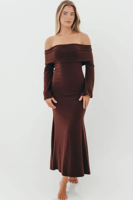 Monroe Maxi Dress with Long Sleeves in Chocolate Brown - Bump Friendly *9/2 PRE-ORDER* sold by Worth Collective