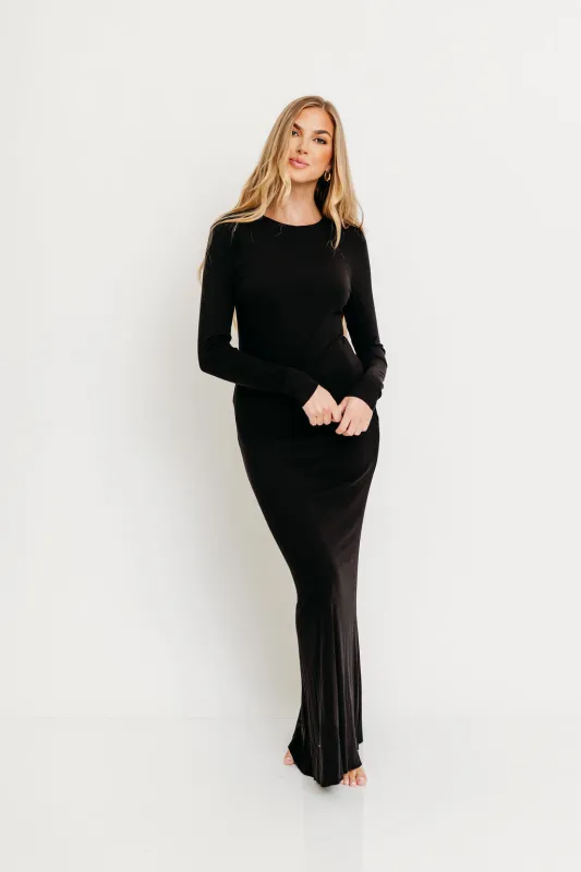 Cru Tiny Ribbed Maxi Dress in Black - Bump Friendly *Final Sale* sold by Worth Collective