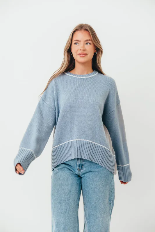 Alessia Contrast Detail Drop Shoulder Sweater in Blue/Cream sold by Worth Collective