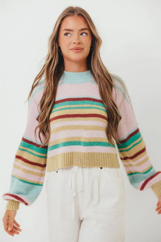 Miranda Colorful Stripe Knit Sweater in Mint Multi sold by Worth Collective