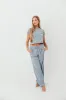 Find Your Soft Striped Top and Flare Pants Set in Grey Blue sold by Worth Collective