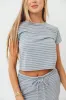 Find Your Soft Striped Top and Flare Pants Set in Grey Blue sold by Worth Collective