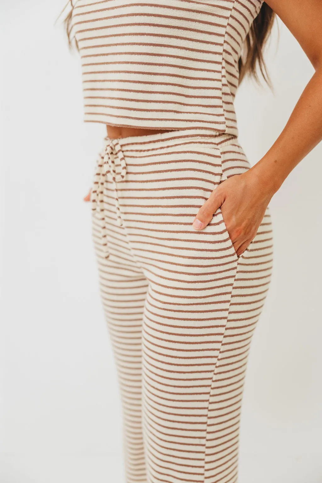 Find Your Soft Striped Flare Top and Pants Set in Cream Mocha sold by Worth Collective product image thumbnail 5