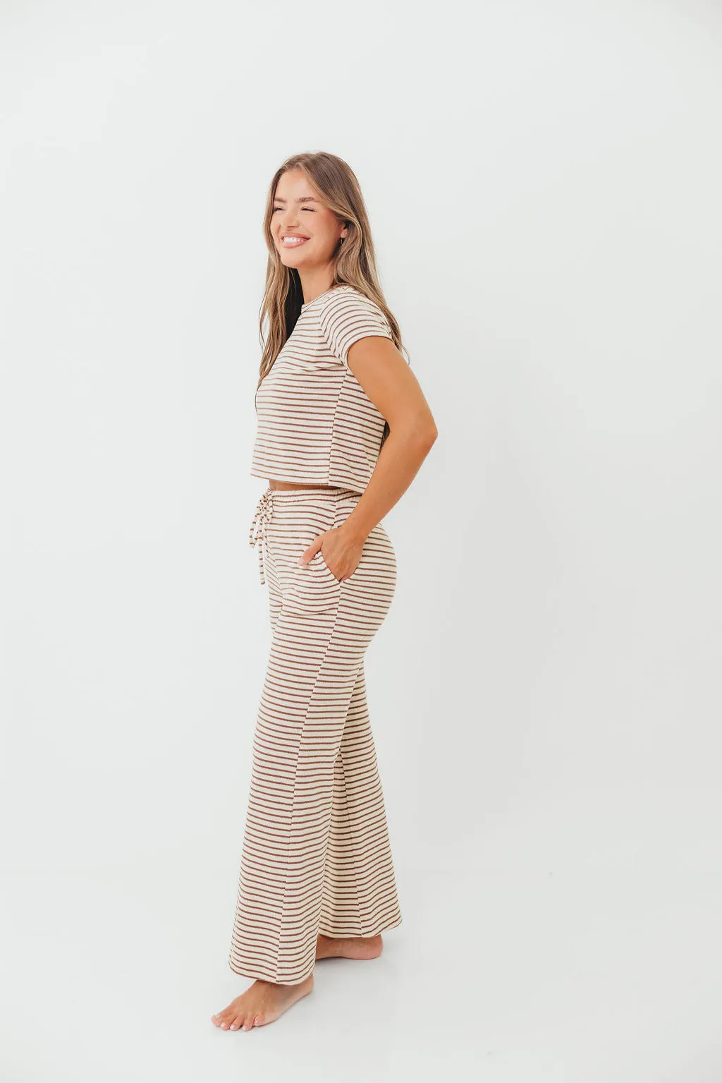 Find Your Soft Striped Flare Top and Pants Set in Cream Mocha sold by Worth Collective product image thumbnail 4