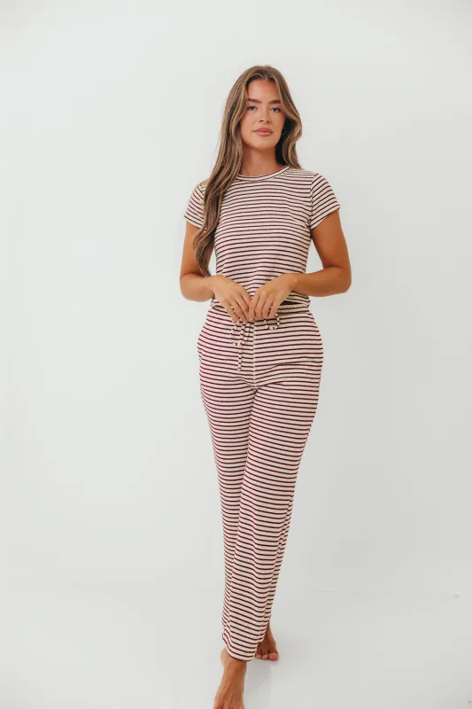 Find Your Soft Striped Flare Top and Pants Set in Cream Burgundy sold by Worth Collective