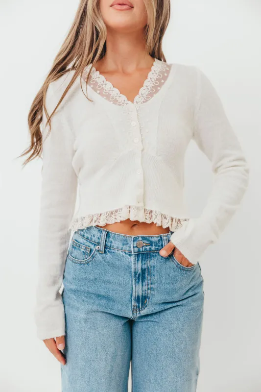 Raquel Lace Trim Top in Cream sold by Worth Collective