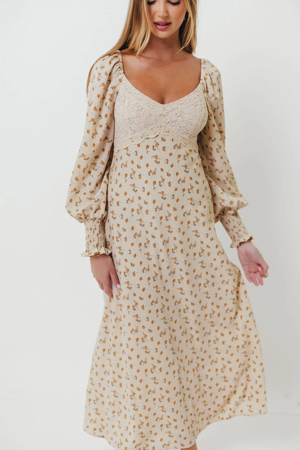 Annette Lace Panel Maxi Dress in Vintage Cream sold by Worth Collective