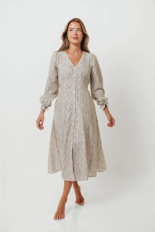 Sadie Floral Midi Dress in Vintage English Rose sold by Worth Collective