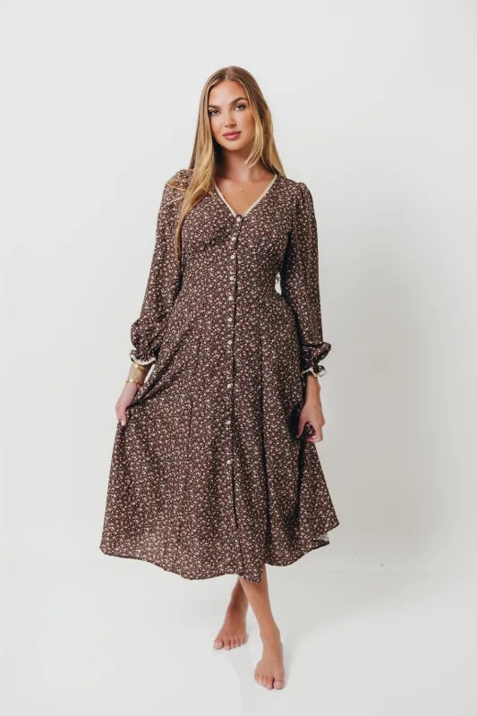 Sadie Midi Dress in Chestnut Floral sold by Worth Collective