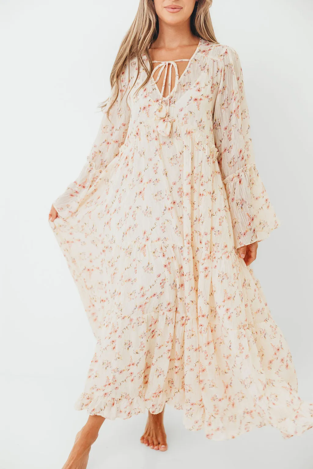 Lisa Woven Floral V-Neck Maxi Dress with Detachable Liner in Cream Multi - Bump Friendly sold by Worth Collective product image thumbnail 5