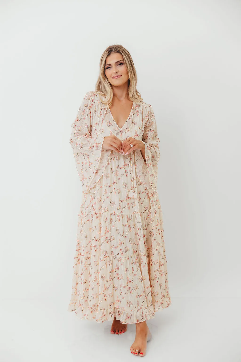 Lisa Woven Floral V-Neck Maxi Dress with Detachable Liner in Cream Multi - Bump Friendly sold by Worth Collective product image thumbnail 3
