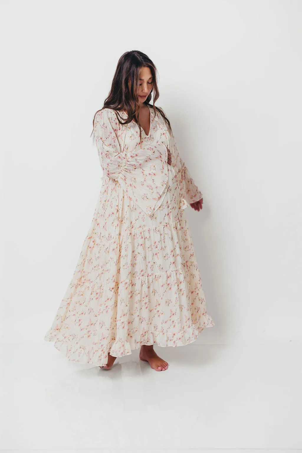 Lisa Woven Floral V-Neck Maxi Dress with Detachable Liner in Cream Multi - Bump Friendly sold by Worth Collective product image thumbnail 4